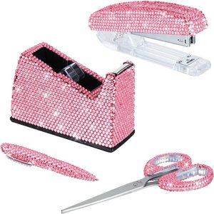 NEW Sparkling Bling Swarovski Crystal Rhinestone Desk Set Pink Purple  + Gift!